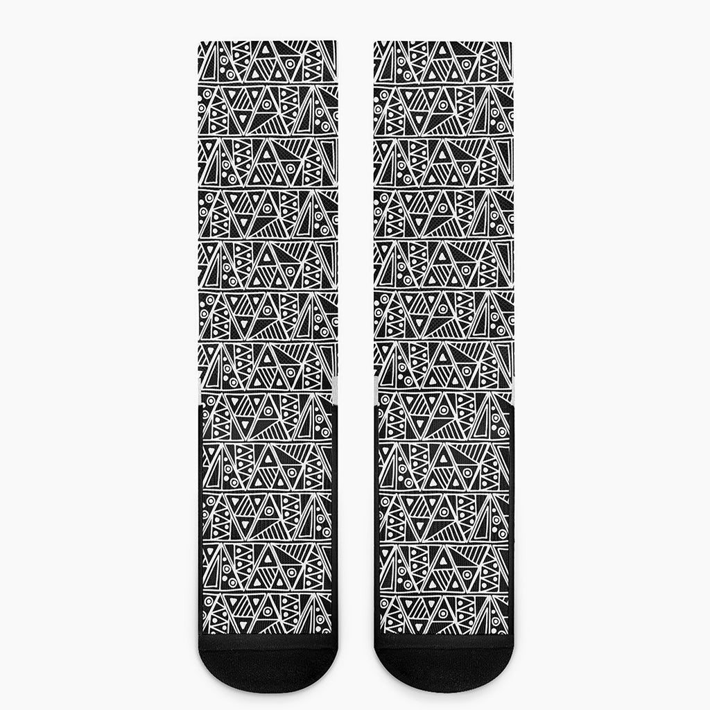 Black And White African Ethnic Print Crew Socks