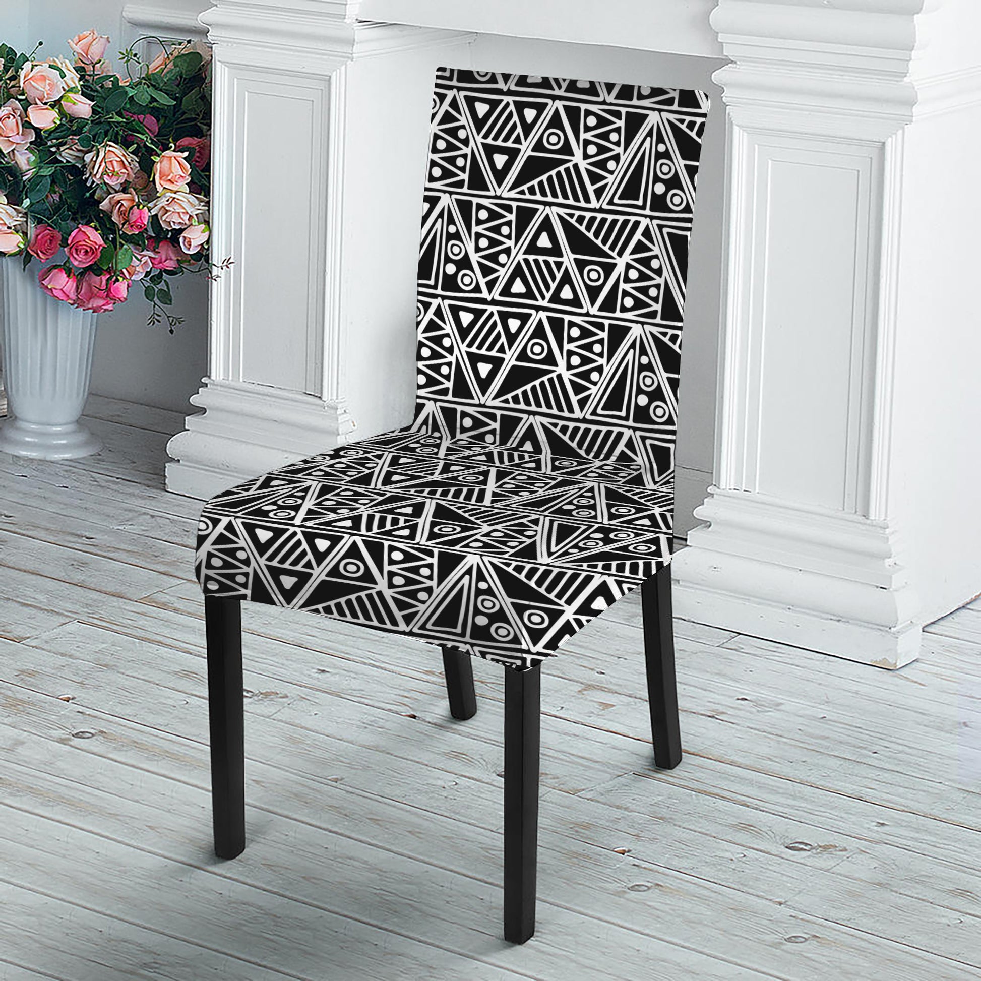 Black And White African Ethnic Print Dining Chair Slipcover