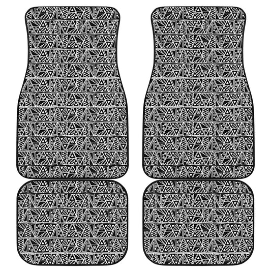 Black And White African Ethnic Print Front and Back Car Floor Mats