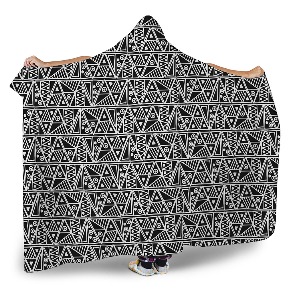 Black And White African Ethnic Print Hooded Blanket