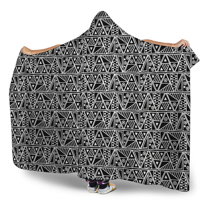 Black And White African Ethnic Print Hooded Blanket