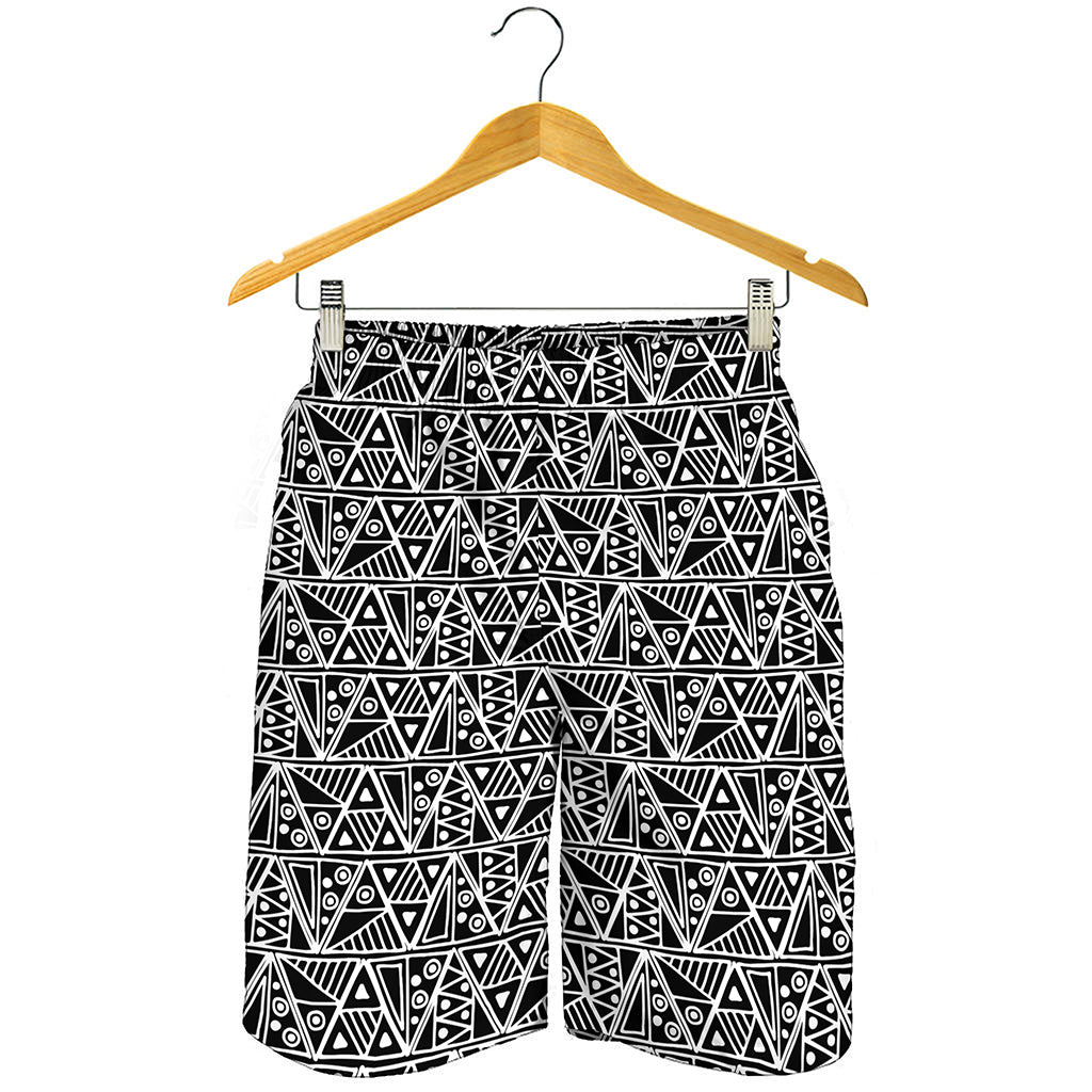 Black And White African Ethnic Print Men's Shorts