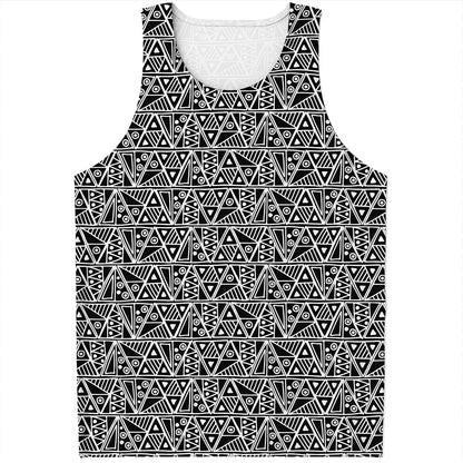 Black And White African Ethnic Print Men's Tank Top