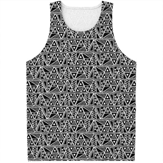 Black And White African Ethnic Print Men's Tank Top
