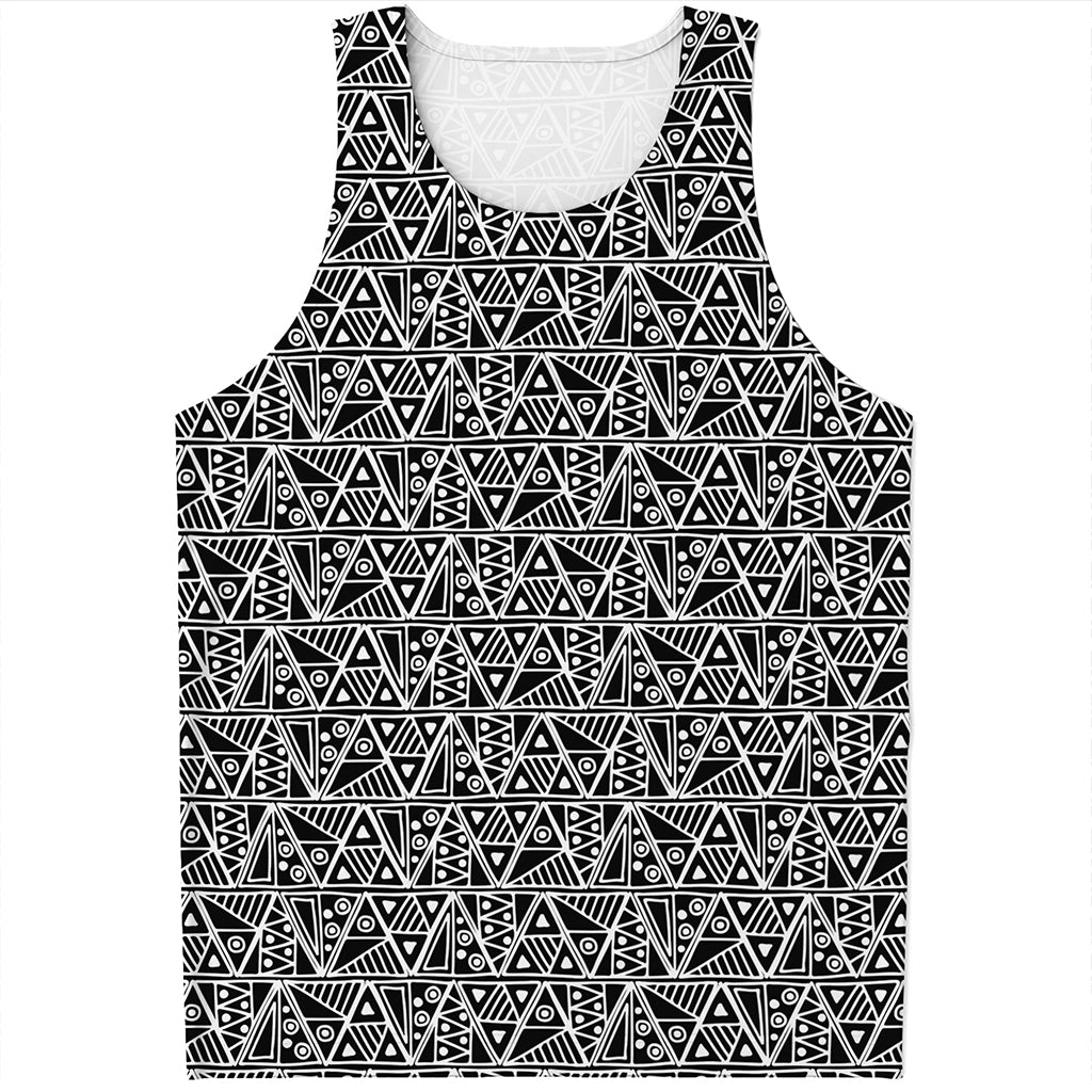 Black And White African Ethnic Print Men's Tank Top
