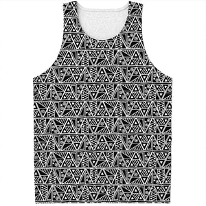 Black And White African Ethnic Print Men's Tank Top