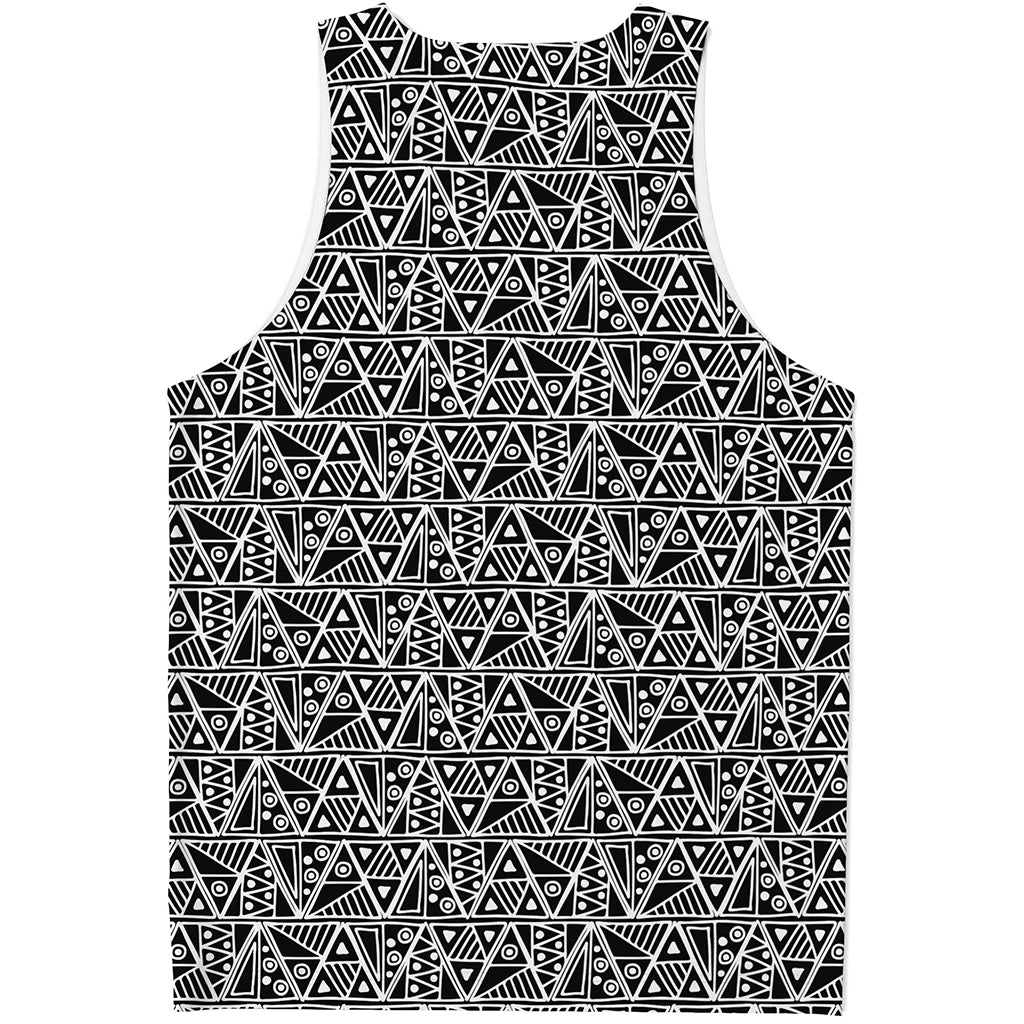 Black And White African Ethnic Print Men's Tank Top