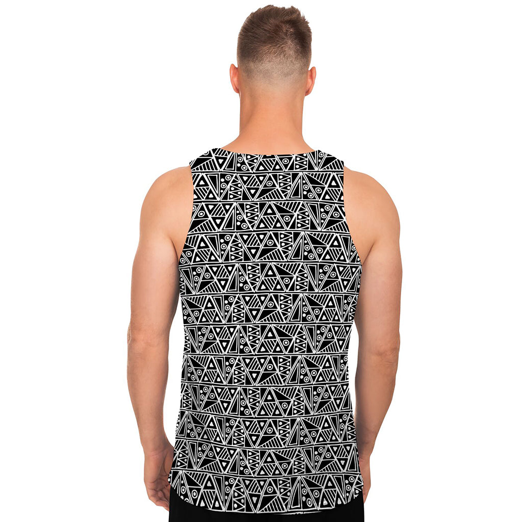 Black And White African Ethnic Print Men's Tank Top