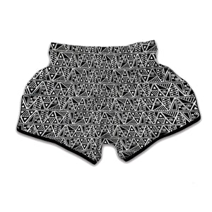 Black And White African Ethnic Print Muay Thai Boxing Shorts