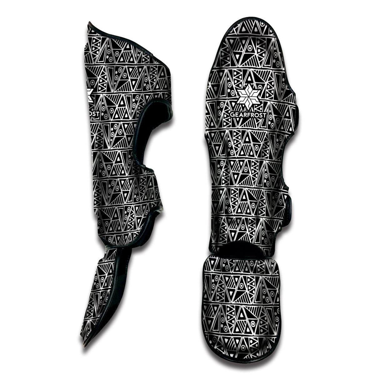 Black And White African Ethnic Print Muay Thai Shin Guard