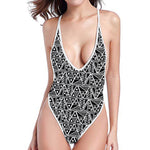 Black And White African Ethnic Print One Piece High Cut Swimsuit