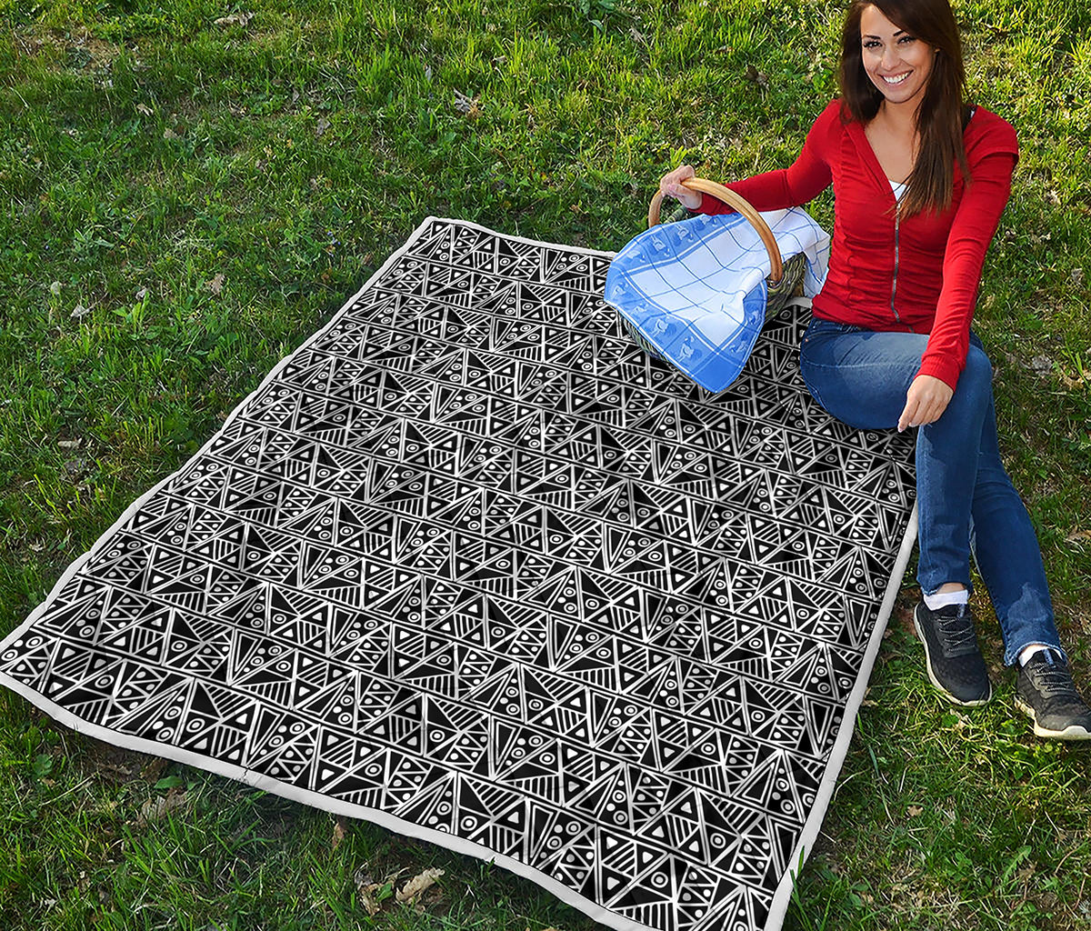Black And White African Ethnic Print Quilt