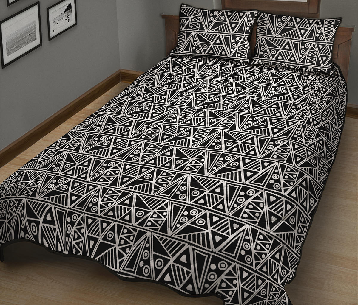 Black And White African Ethnic Print Quilt Bed Set