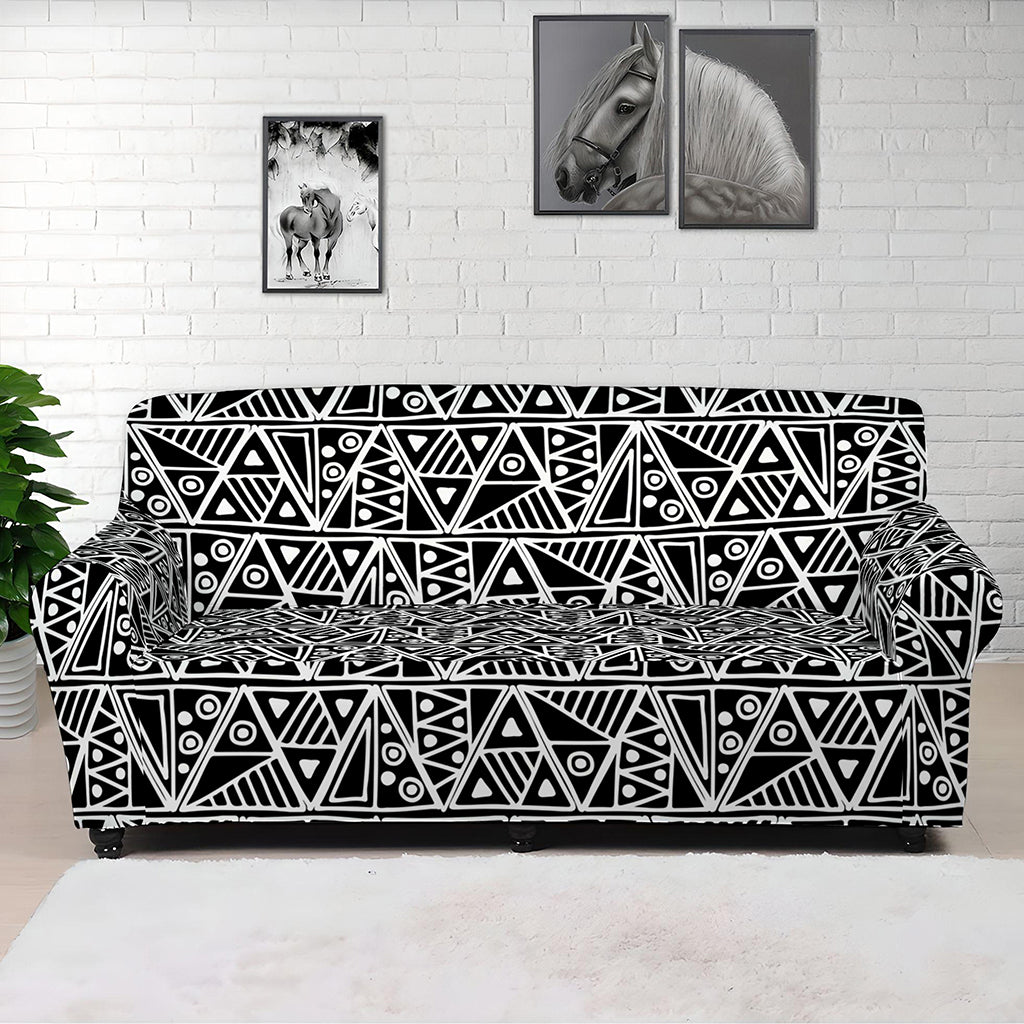 Black And White African Ethnic Print Sofa Cover