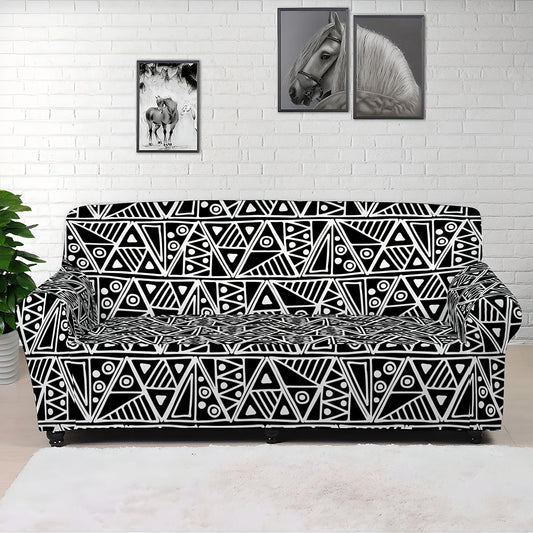 Black And White African Ethnic Print Sofa Cover