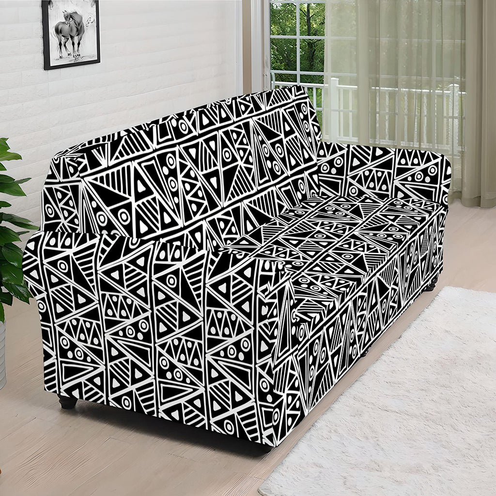 Black And White African Ethnic Print Sofa Cover