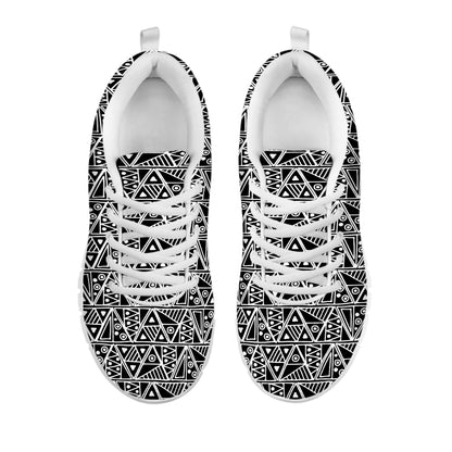 Black And White African Ethnic Print White Sneakers
