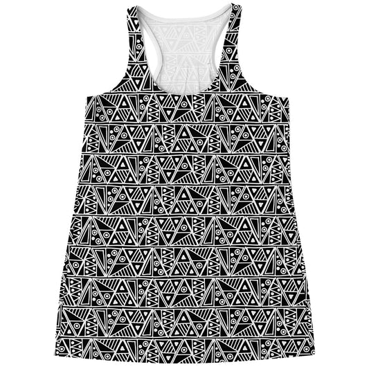 Black And White African Ethnic Print Women's Racerback Tank Top