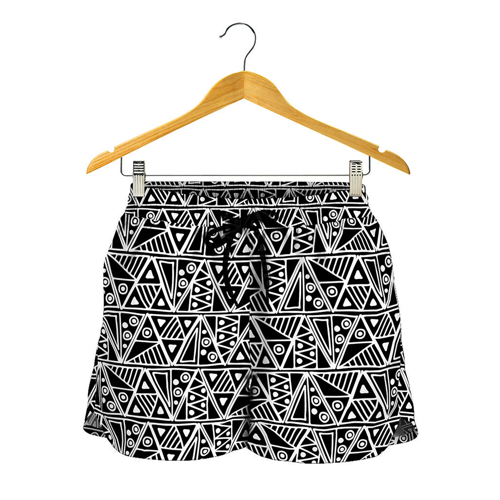 Black And White African Ethnic Print Women's Shorts