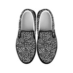 Black And White African Inspired Print Black Slip On Shoes