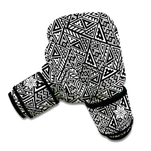 Black And White African Inspired Print Boxing Gloves