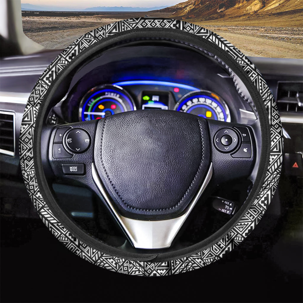 Black And White African Inspired Print Car Steering Wheel Cover