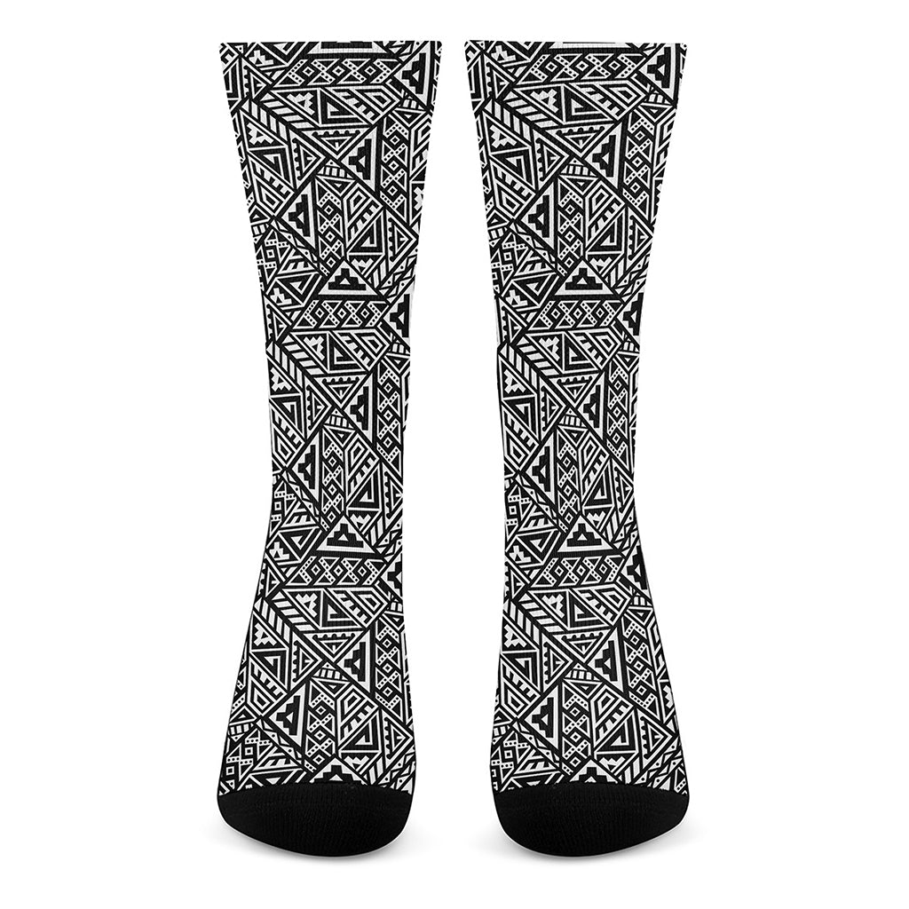 Black And White African Inspired Print Crew Socks