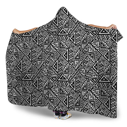 Black And White African Inspired Print Hooded Blanket
