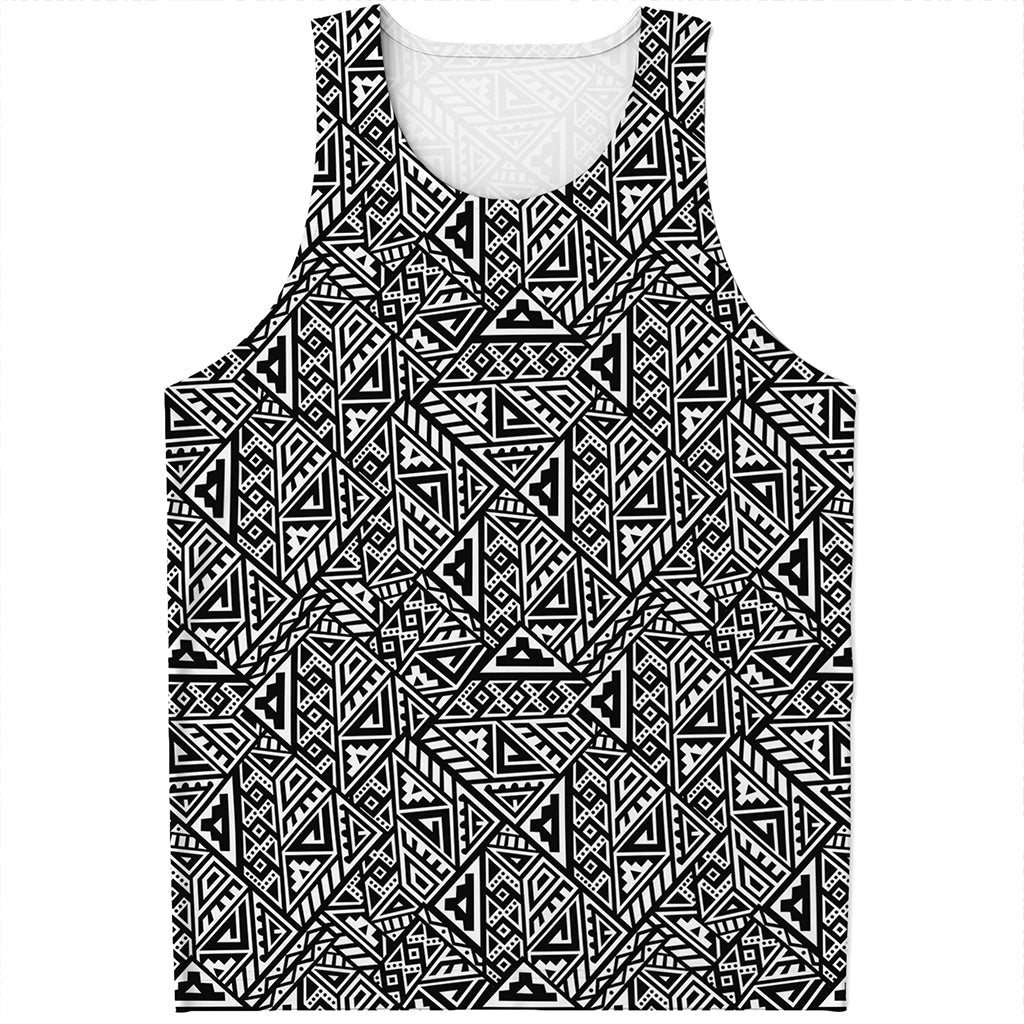 Black And White African Inspired Print Men's Tank Top