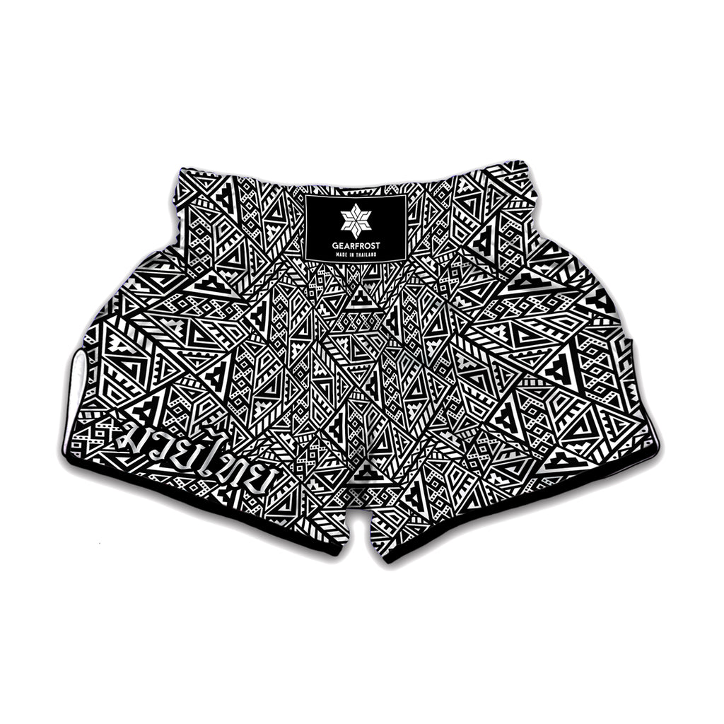 Black And White African Inspired Print Muay Thai Boxing Shorts