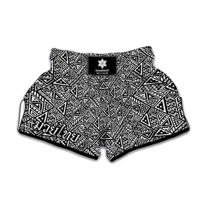 Black And White African Inspired Print Muay Thai Boxing Shorts