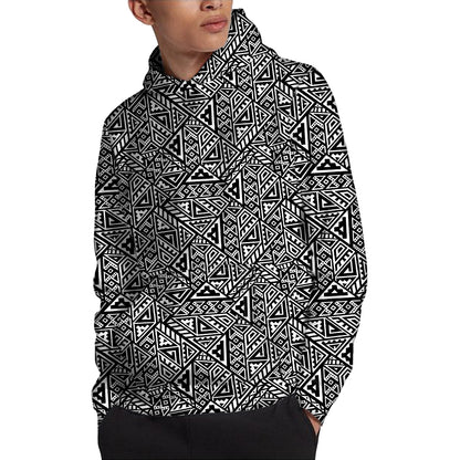Black And White African Inspired Print Pullover Hoodie