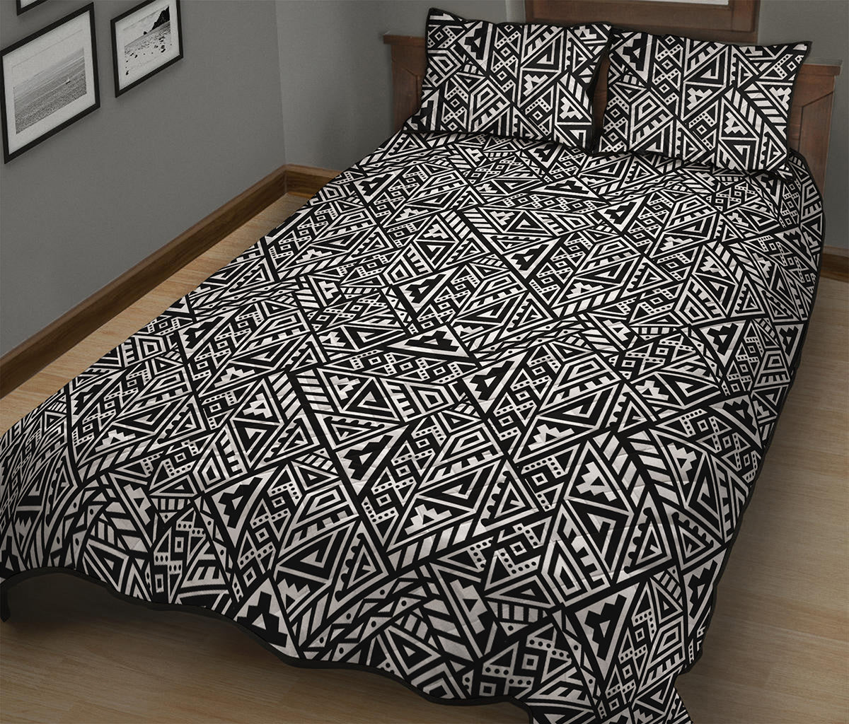 Black And White African Inspired Print Quilt Bed Set