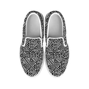 Black And White African Inspired Print White Slip On Shoes