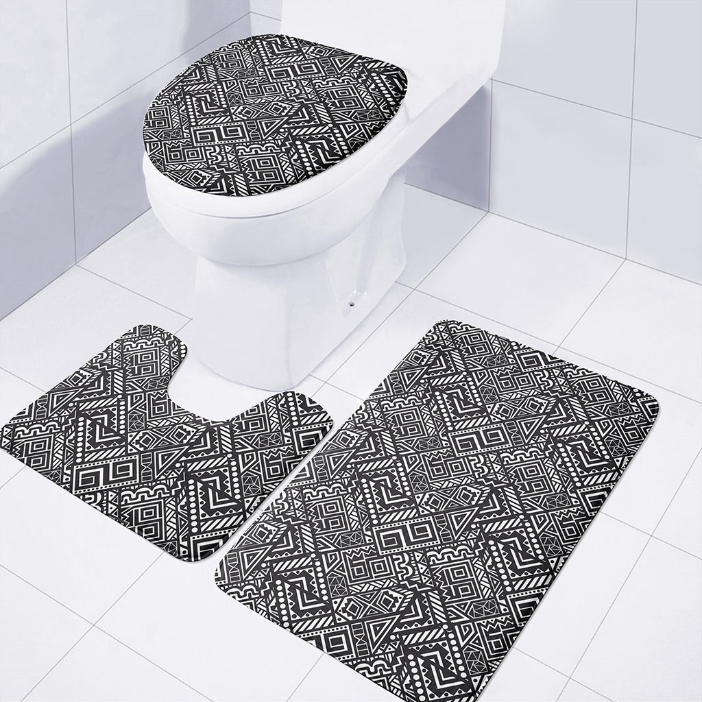 Black And White African Tribal Print 3 Piece Bath Mat Set
