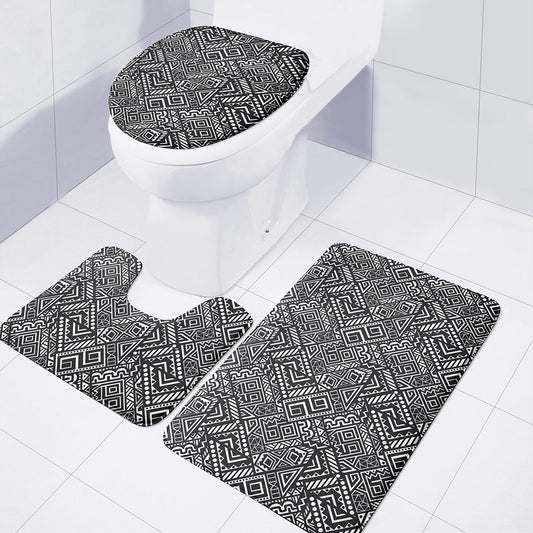 Black And White African Tribal Print 3 Piece Bath Mat Set