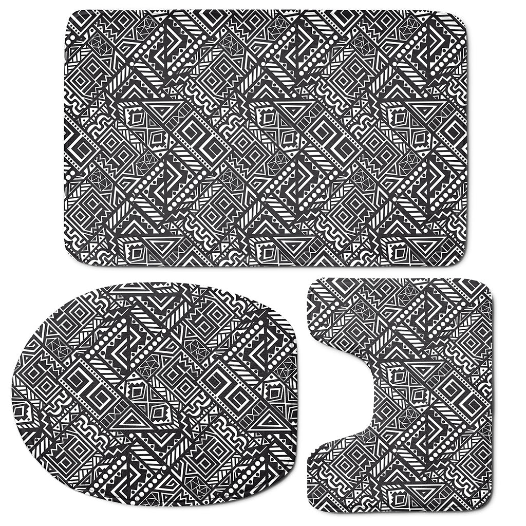 Black And White African Tribal Print 3 Piece Bath Mat Set