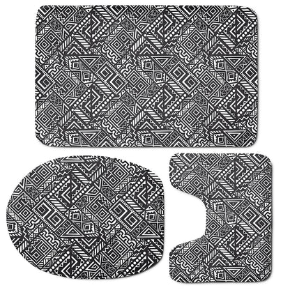 Black And White African Tribal Print 3 Piece Bath Mat Set