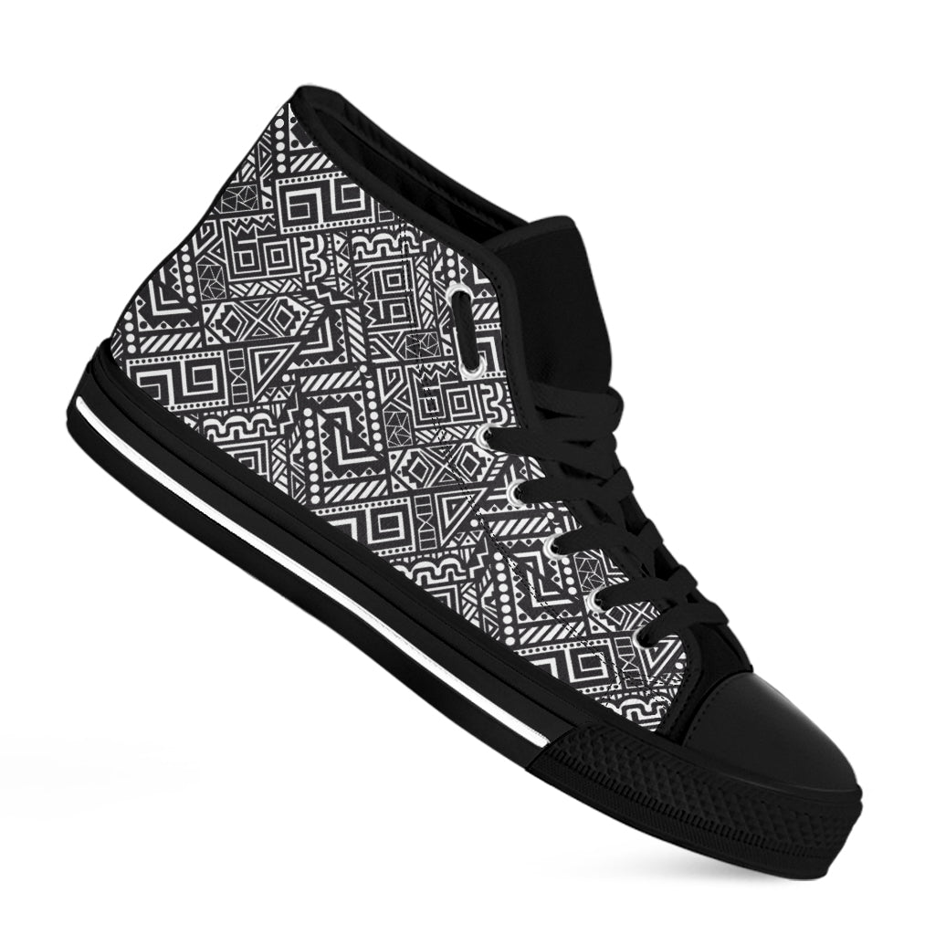 Black And White African Tribal Print Black High Top Shoes