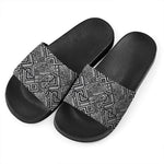 Black And White African Tribal Print Black Slide Sandals