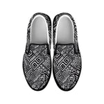 Black And White African Tribal Print Black Slip On Shoes