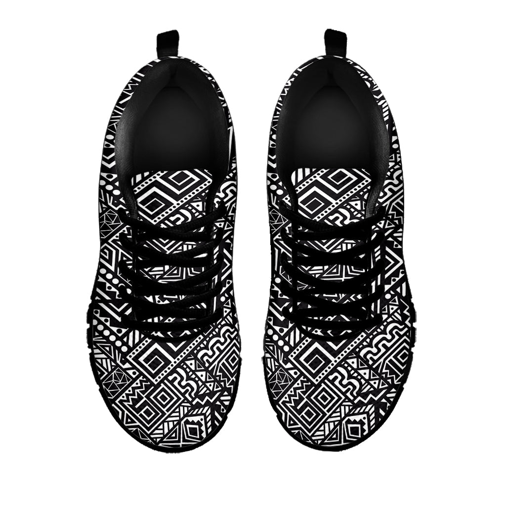 Black And White African Tribal Print Black Sneakers