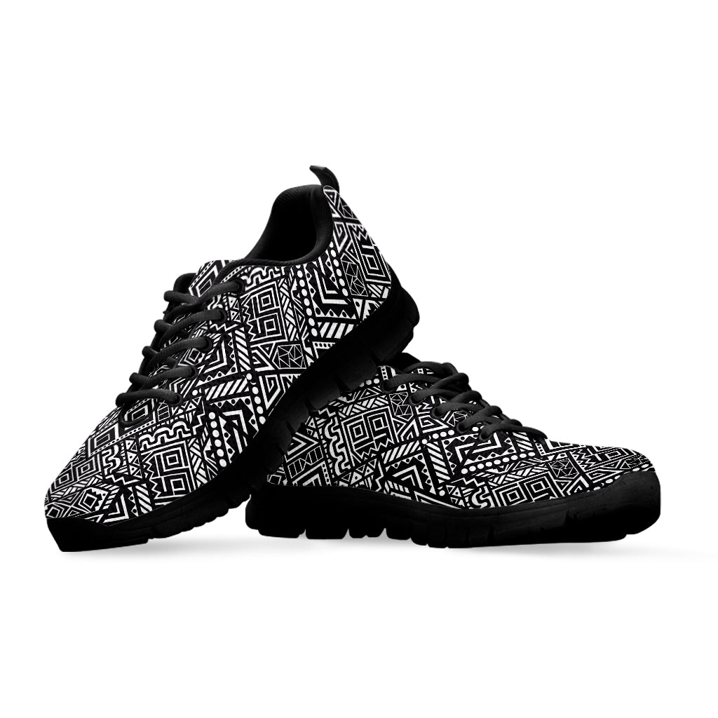 Black And White African Tribal Print Black Sneakers