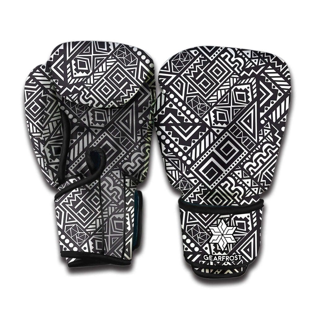 Black And White African Tribal Print Boxing Gloves