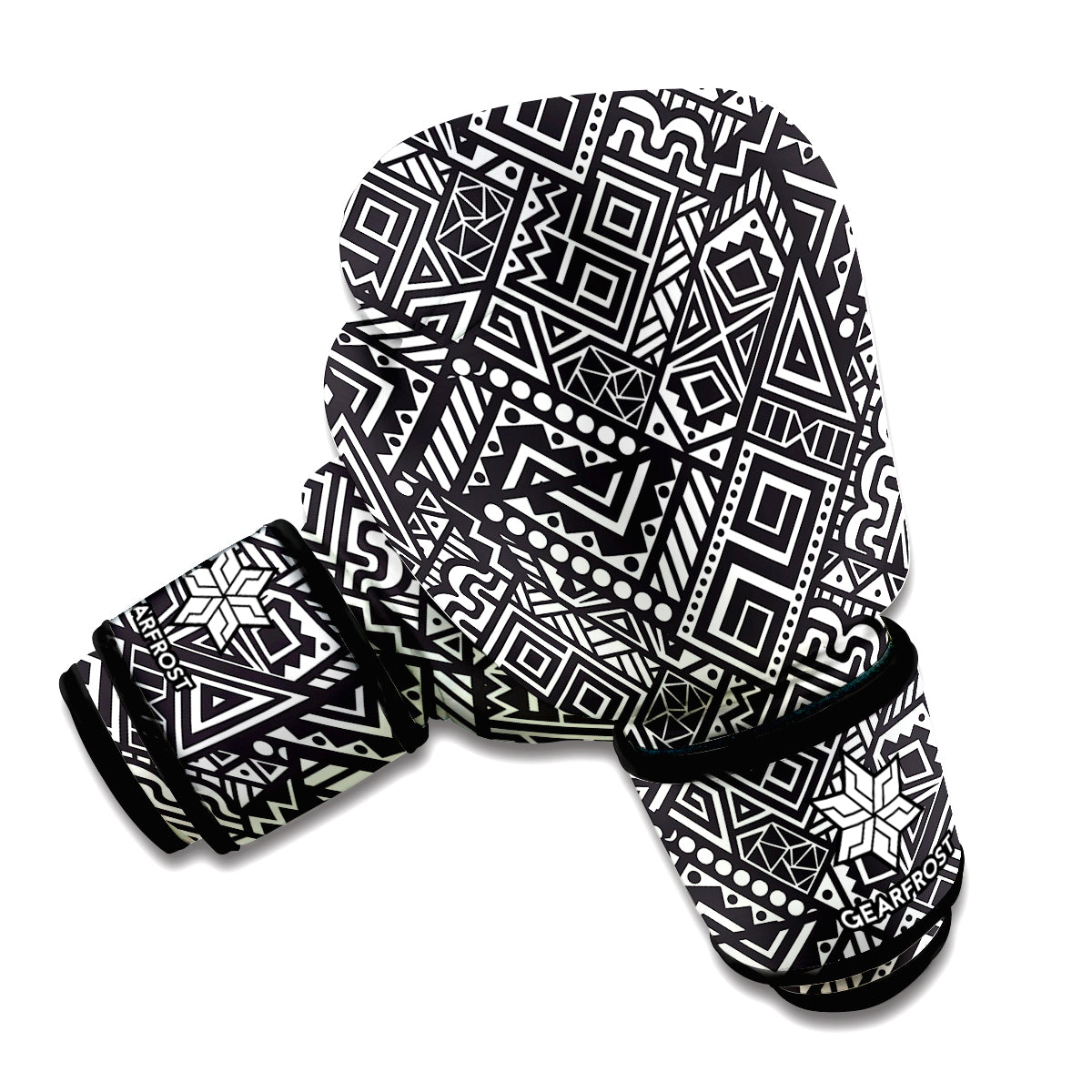 Black And White African Tribal Print Boxing Gloves