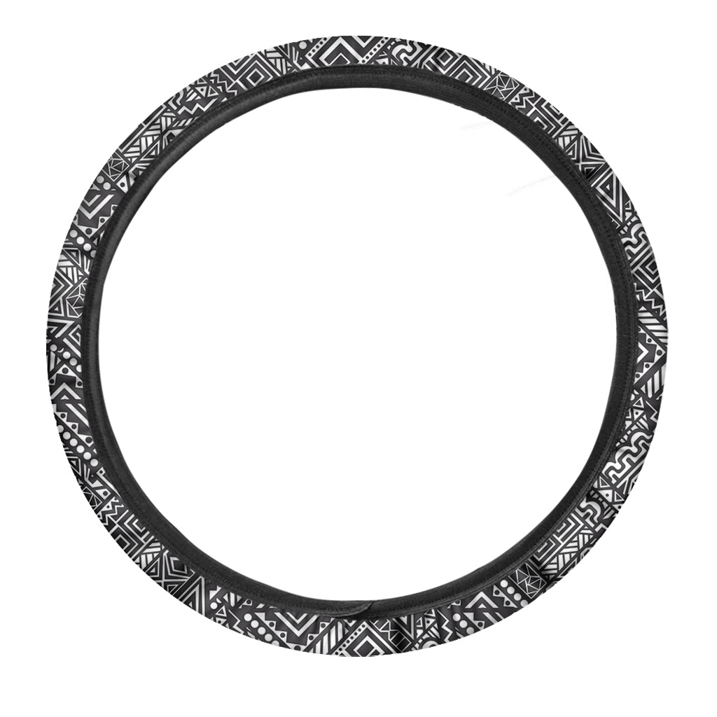 Black And White African Tribal Print Car Steering Wheel Cover