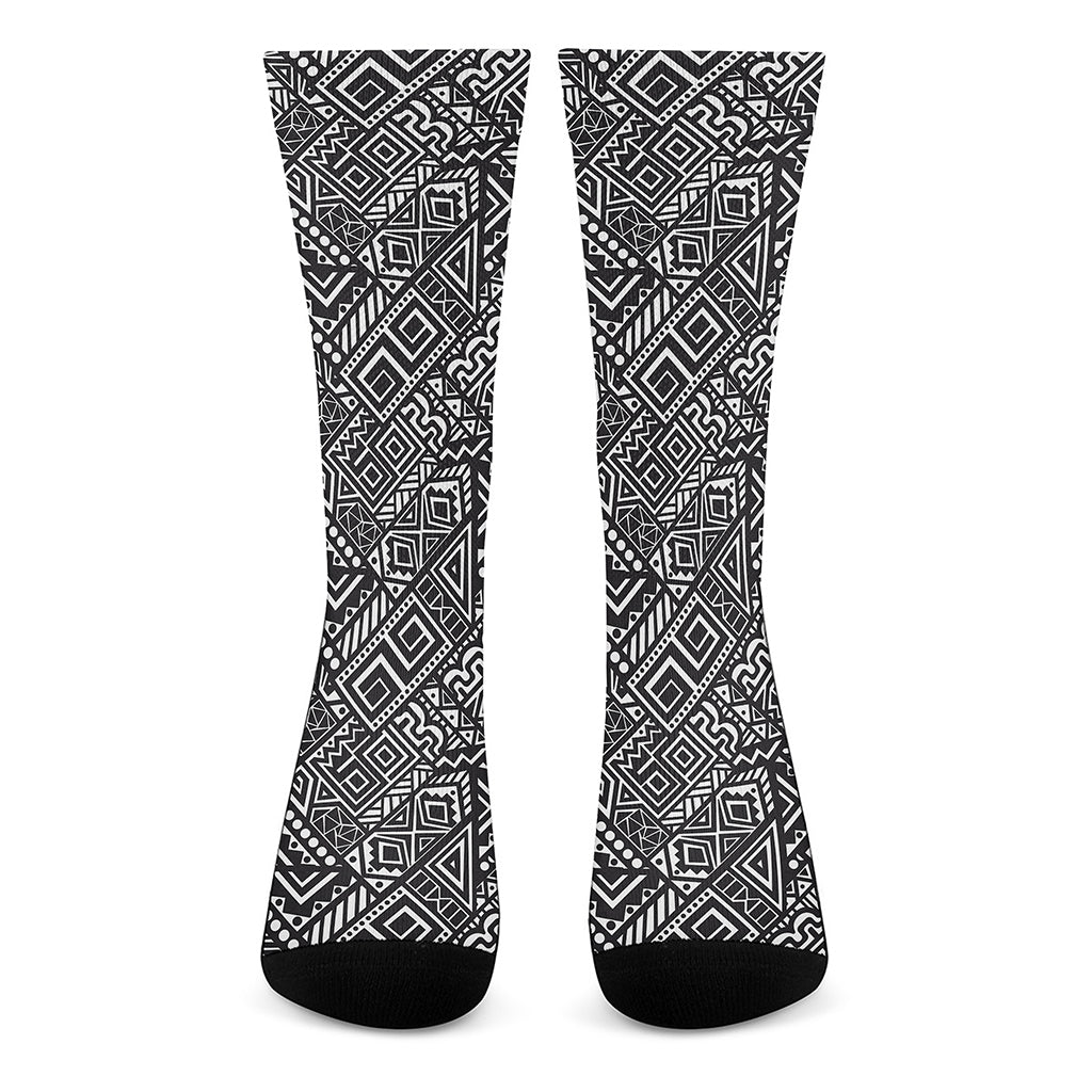 Black And White African Tribal Print Crew Socks