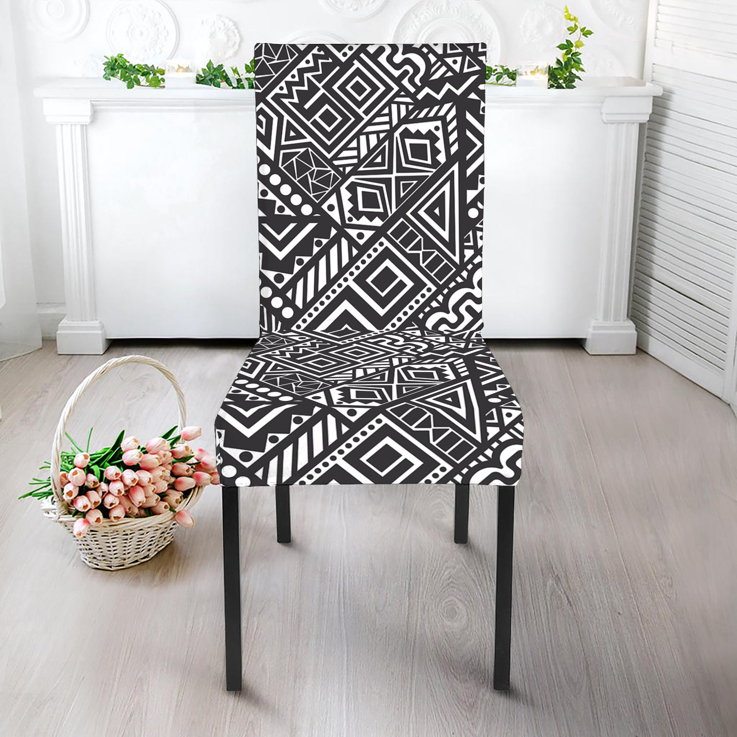 Black And White African Tribal Print Dining Chair Slipcover