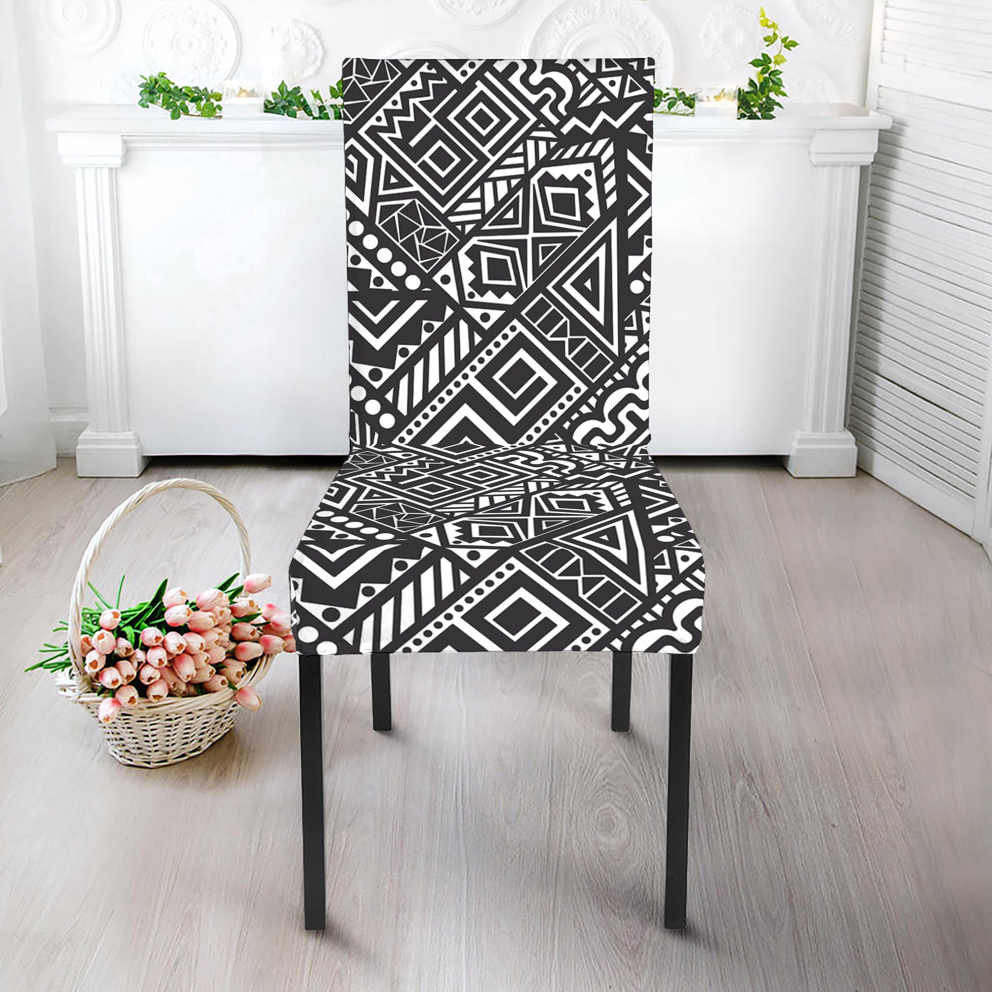 Black And White African Tribal Print Dining Chair Slipcover