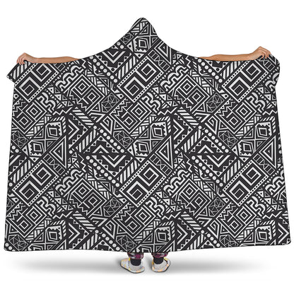 Black And White African Tribal Print Hooded Blanket
